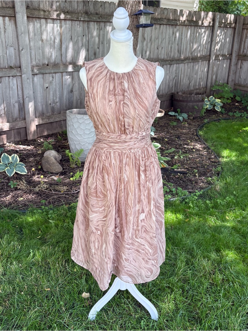 Bergdorf Goodman Michael Kors Marble-Print Sleeveless Midi Dress